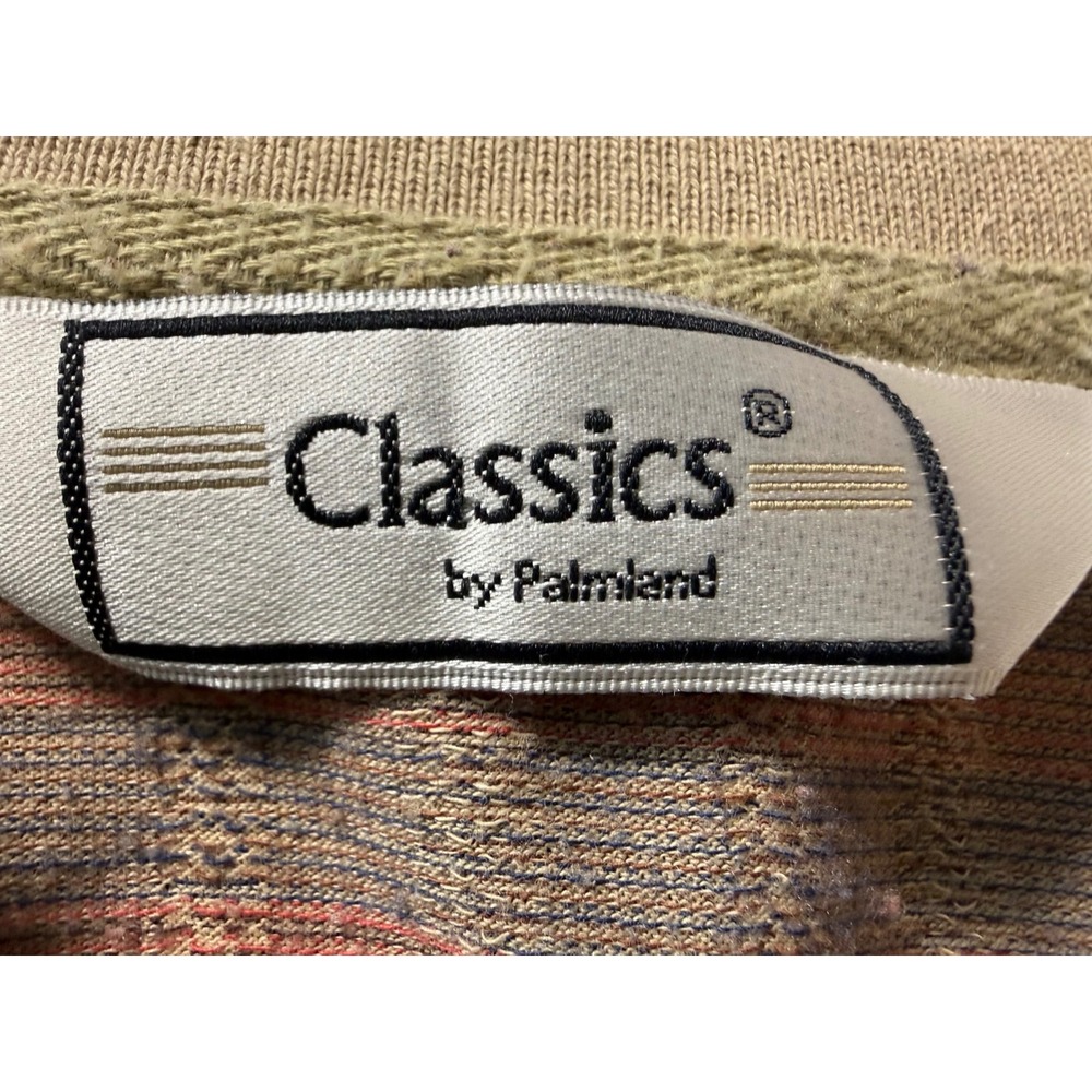 Classics by Palmland Mens XL Polo Shirt Tan Stripe Knit Banded Hem Cotton Blend - Picture 3 of 9